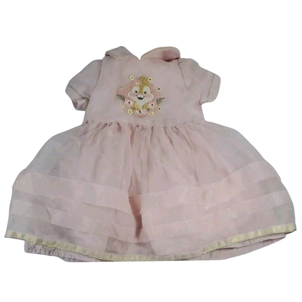 Disney Baby Girl Pink Miss Bunny Bambi Floral Embroidered Tulle Dress Sz 12-18M